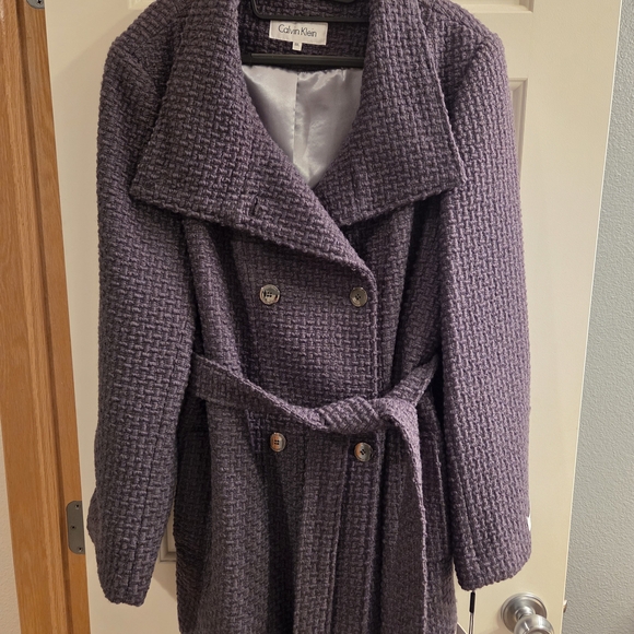 Calvin Klein Jackets & Blazers - Women's Calvin Klein Gray Knit Tie Waist Button Down Pea Coat, Size XXL